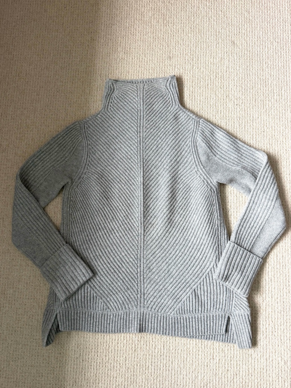 Vince Grey Ribbed Funnel Neck Sweater